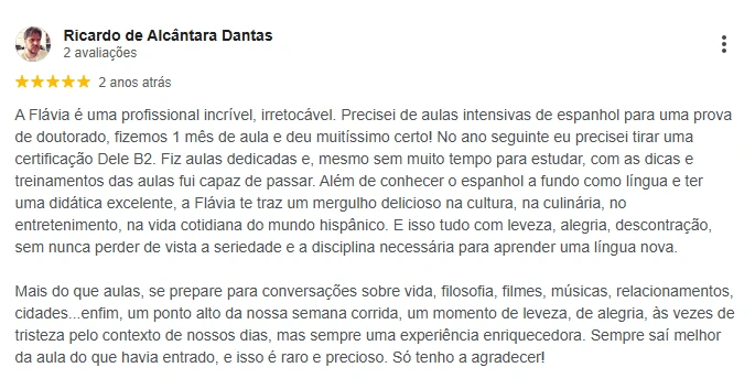 Imagem com depoimento sobre certificação em espanhol