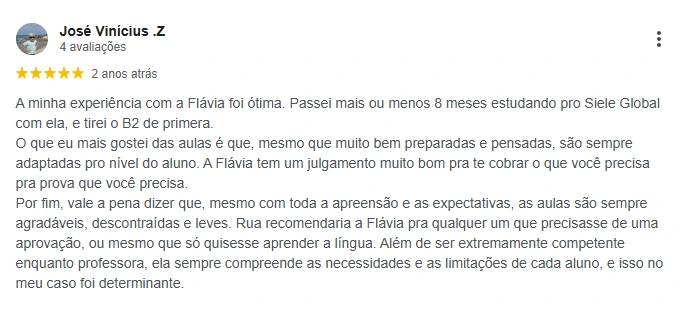 Imagem com depoimento sobre certificação em espanhol