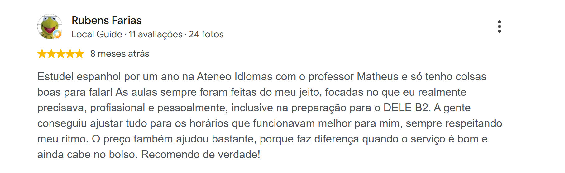 Depoimento de Rubens Farias sobre aulas de espanhol