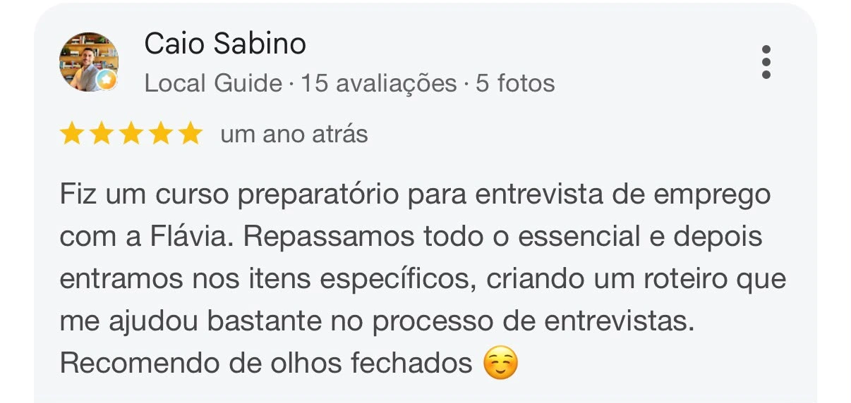 Depoimento de Caio Sabino sobre curso preparatório para entrevista de emprego